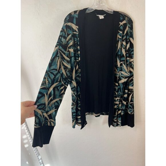 Coldwater Creek Sz 1X Acetate Spandex Open Cardigan Topper Pretty Gold Leaf on T - Picture 3 of 5